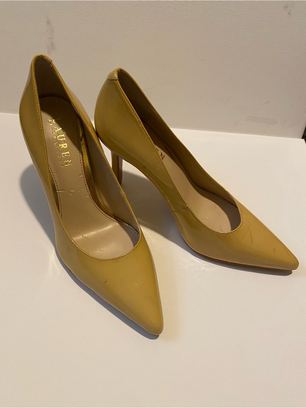 Lauren Ralph Lauren Nude Patent Leather Pointed Toe Pumps